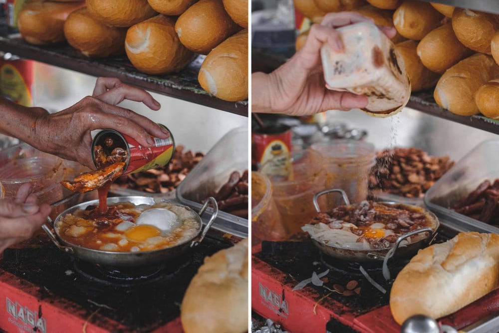 A serving of banh mi chao is prepared by Ms Le using familiar ingredients, yet they come together perfectly in harmony